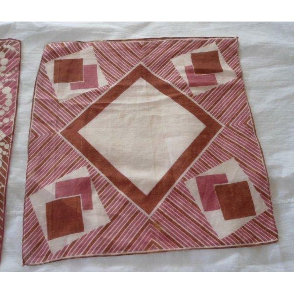 Vintage Lot 2 Vintage Hankies Mid Century Retro Geometric Red Print Unused C